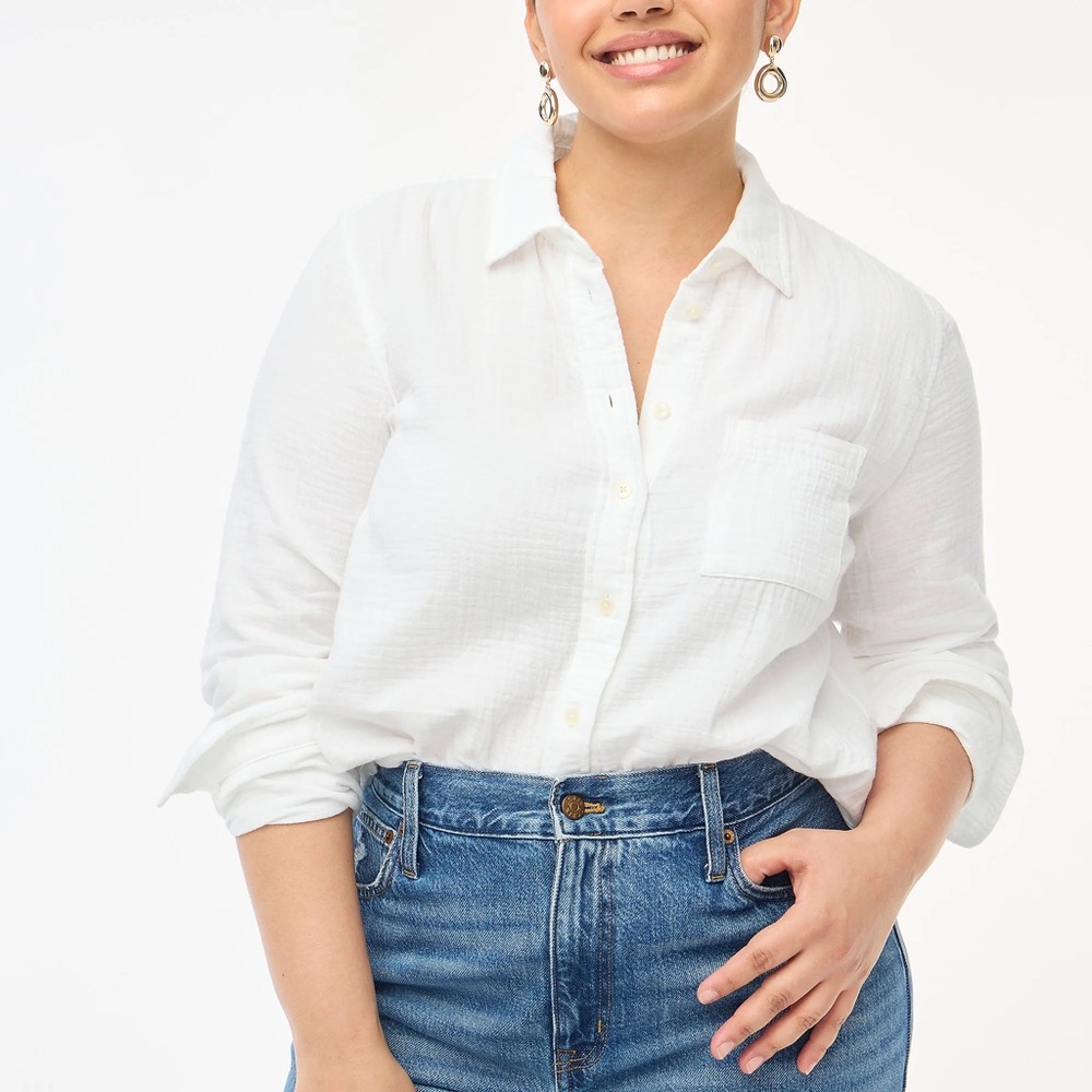 J.Crew White Cotton Gauze Button-Up Shirt - Size 2X - Lightweight and Breathable